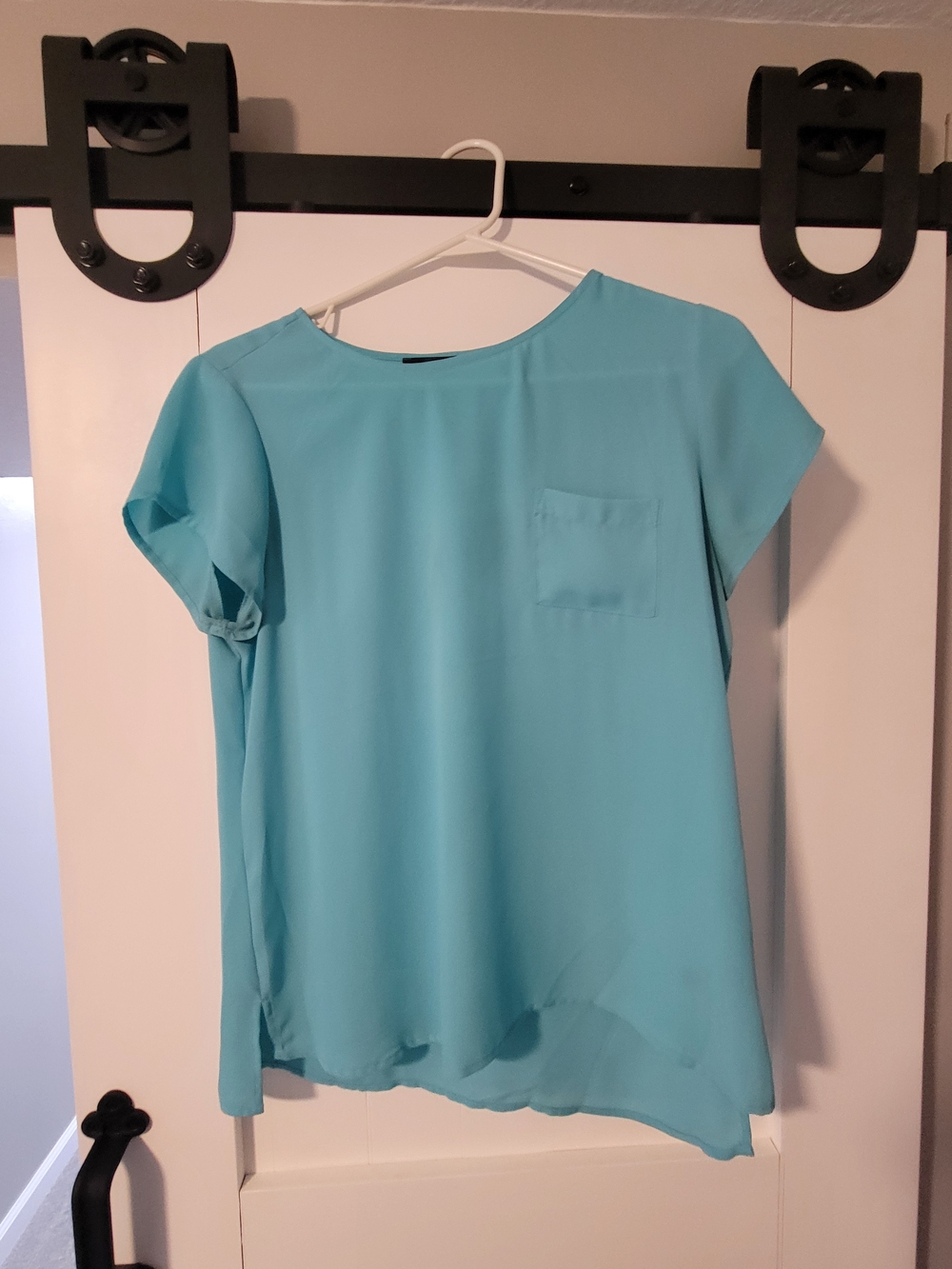 The Limited Aqua Short Sleeve Pocket Blouse